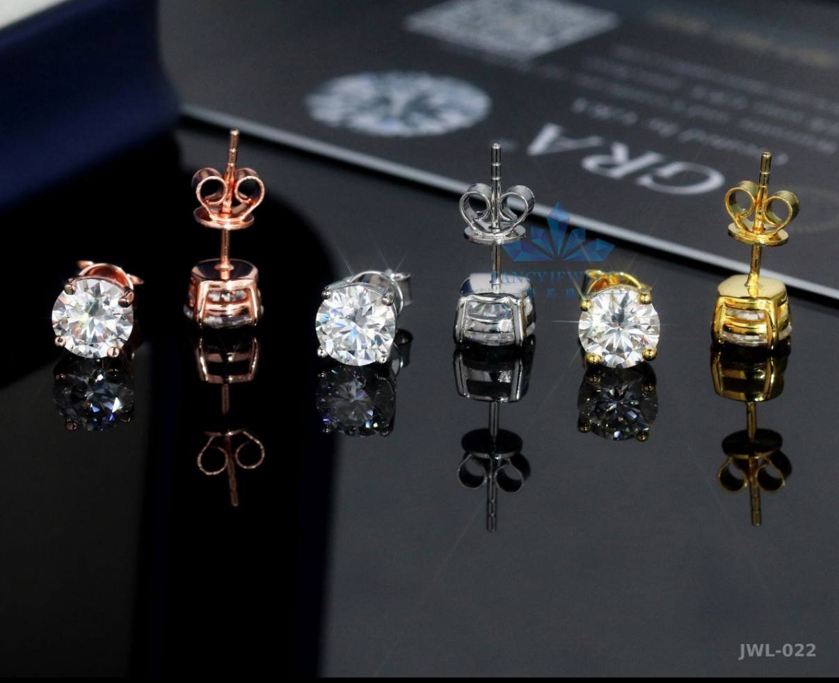 Iced Out Screw-Back Studs · 5mm 6.5mm 8mm · 925 Silver · Moissanite