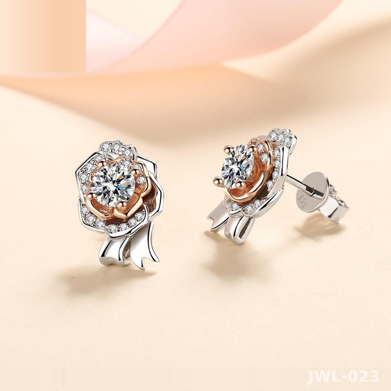 Iced Out Rose Flower Earrings · Rose Gold · 925 Silver · Moissanite