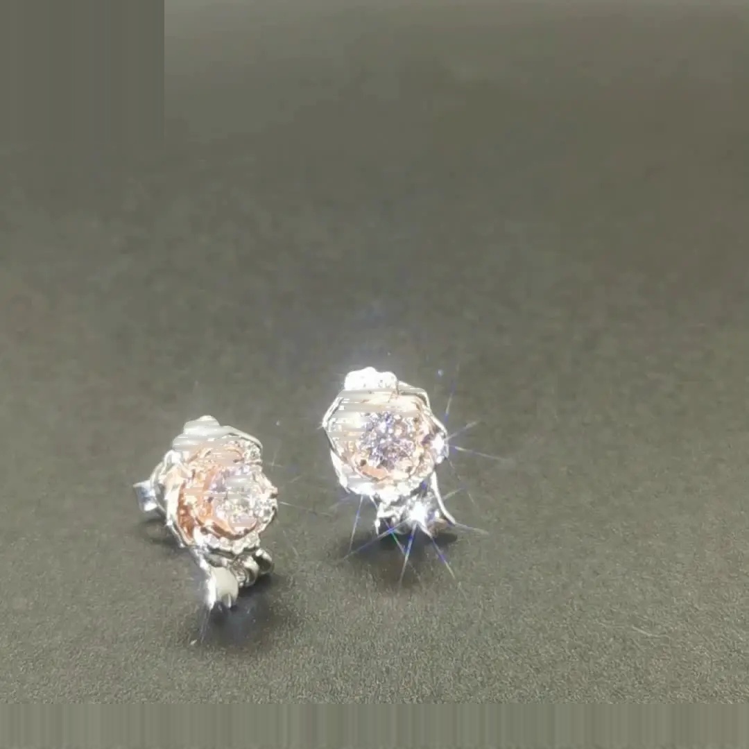 Iced Out Rose Flower Earrings · Rose Gold · 925 Silver · Moissanite