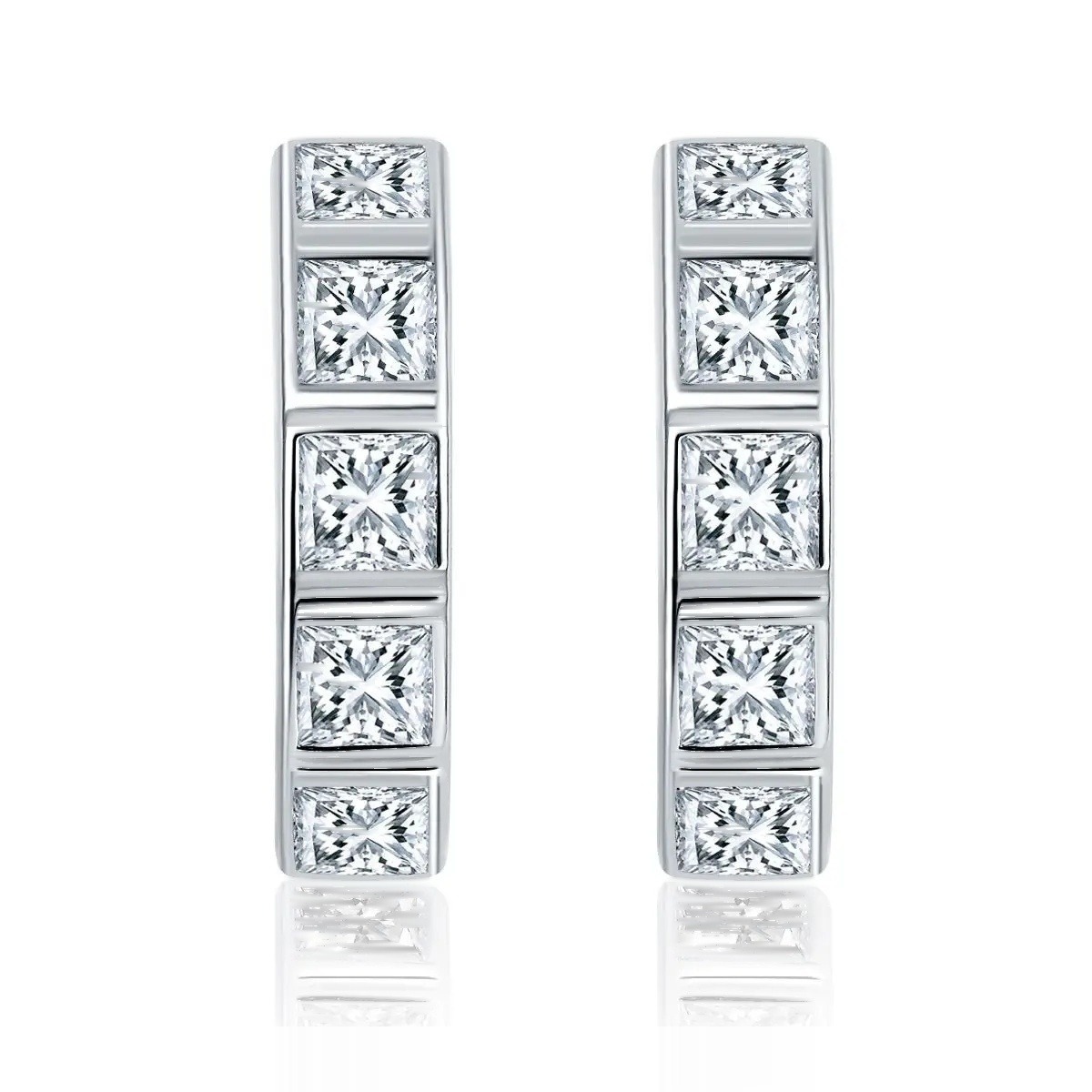 Iced Out Hoop Earrings · 2.5mm Square · Princess Cut · 925 Silver · Moissanite