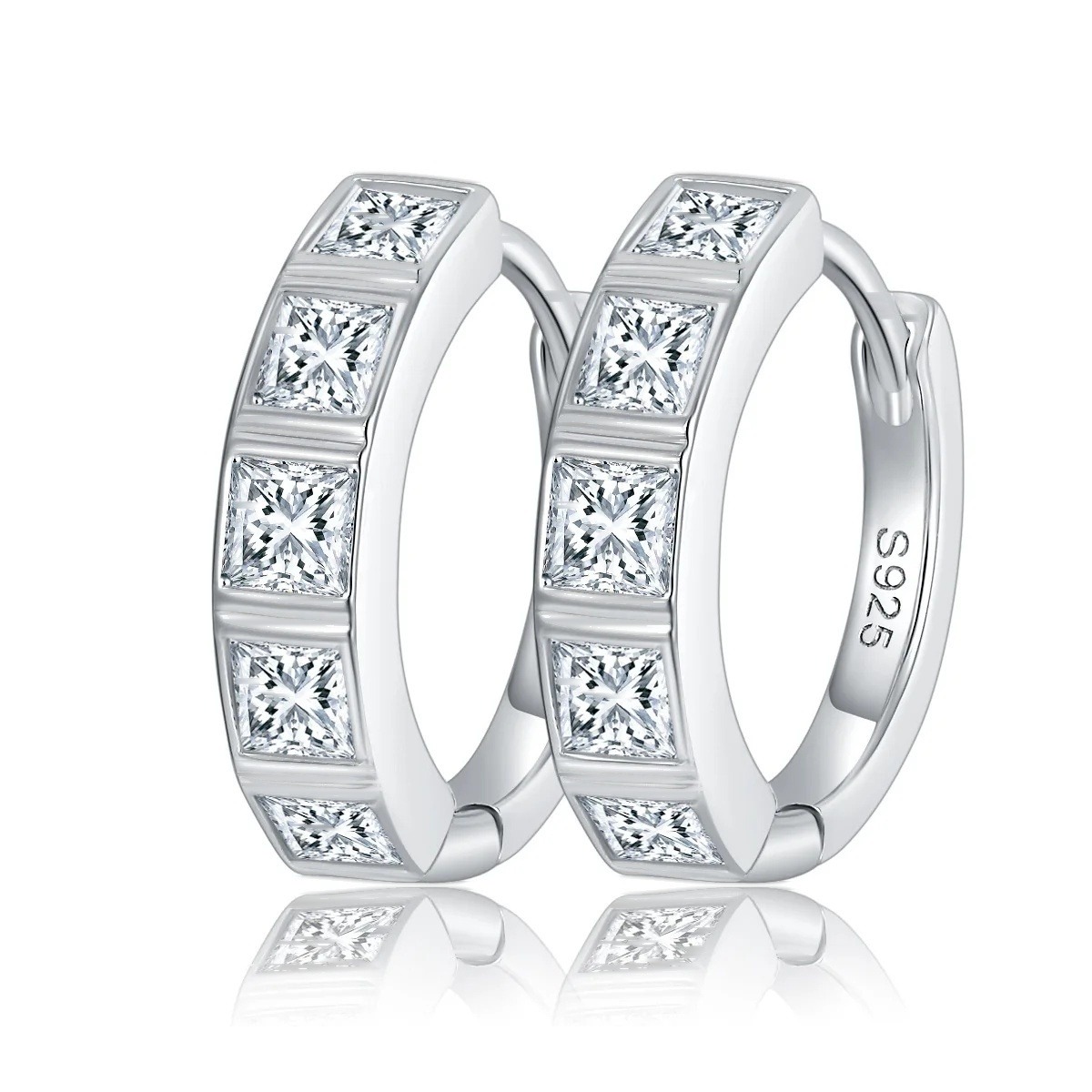 Iced Out Hoop Earrings · 2.5mm Square · Princess Cut · 925 Silver · Moissanite