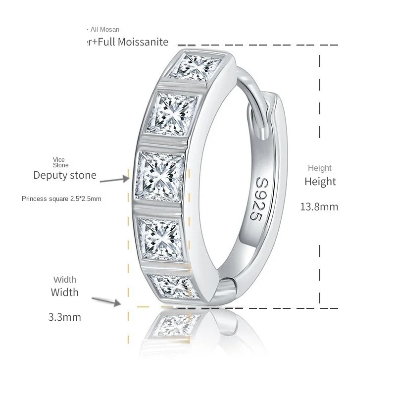 Iced Out Hoop Earrings · 2.5mm Square · Princess Cut · 925 Silver · Moissanite