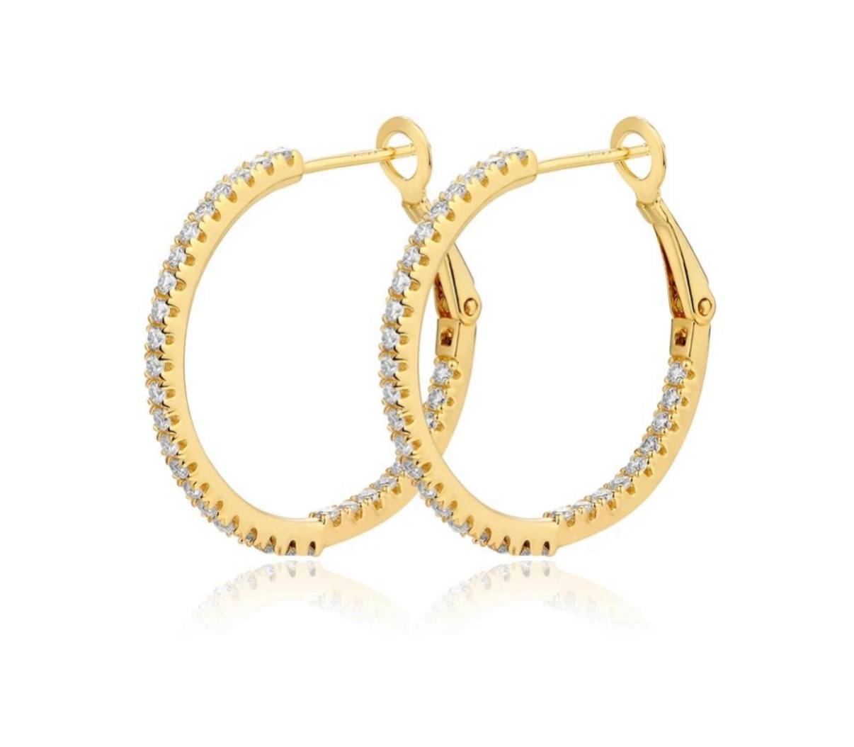 Iced Out Hoop Earrings · 18K Gold · Round Cut · 925 Silver · Moissanite