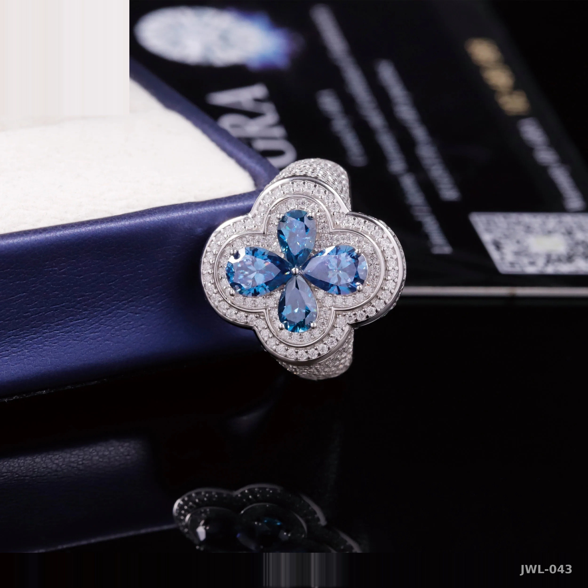 Iced Out Clover Cuban Ring · Pear Cut · 925 Silver · Moissanite