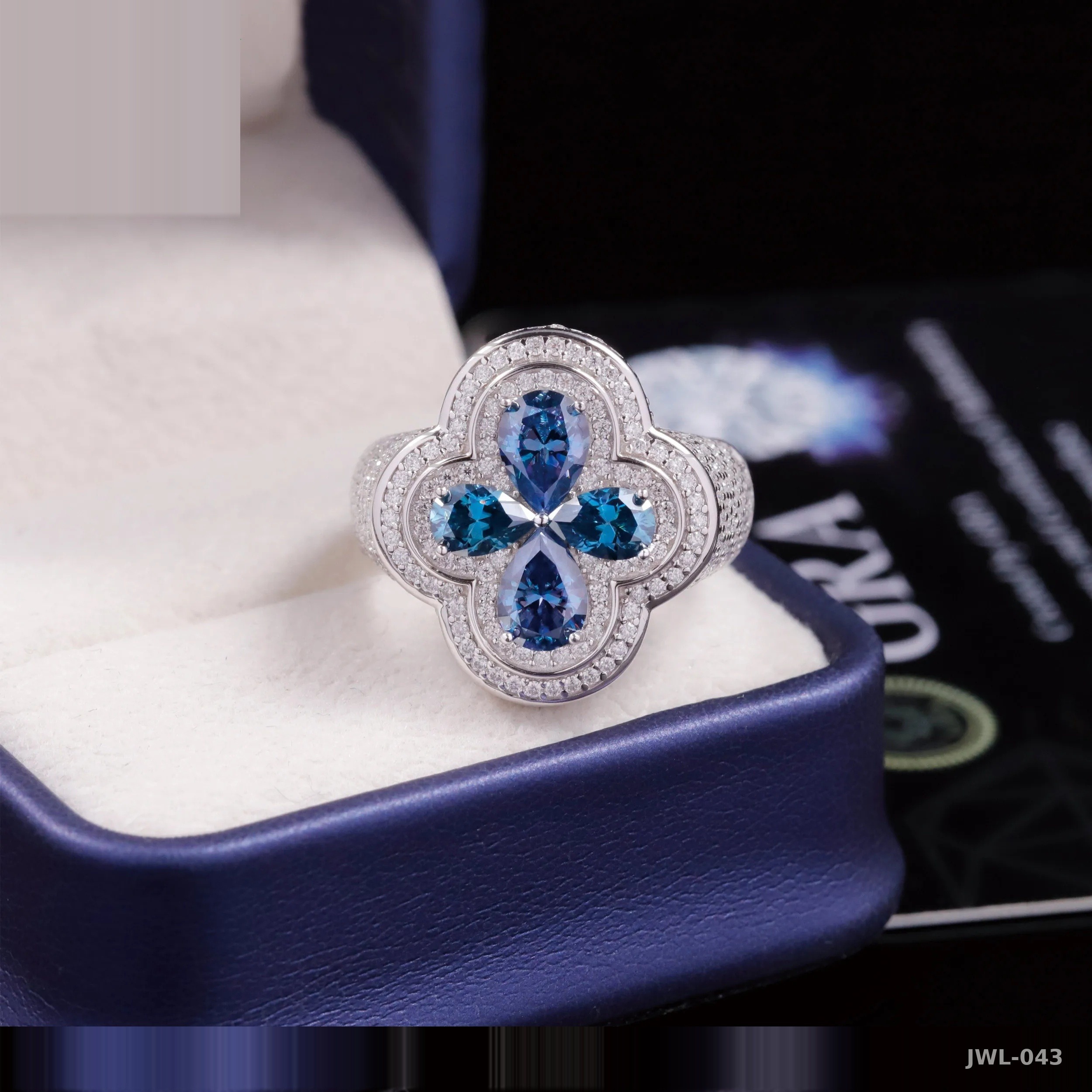 Iced Out Clover Cuban Ring · Pear Cut · 925 Silver · Moissanite