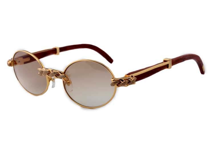 New Retro Fashion Round Diamond Sunglasses 7550178-B Natural Wood Luxury