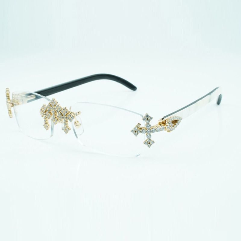 Cross diamond buffs glasses frames 3524012 with natural hybrid buffalo horns