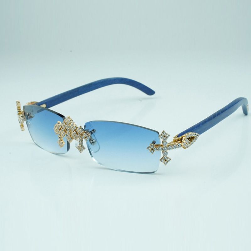 Cross diamond glasses frames 3524012 with natural blue wood sticks and 56mm