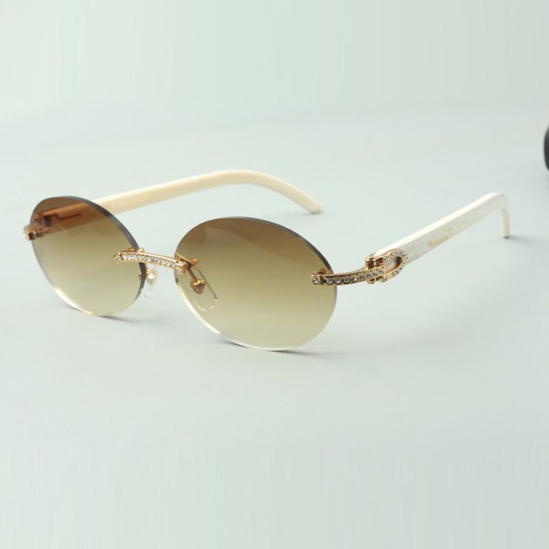 Small diamond sets sunglasses 8100903-B with original wooden arms and 58mm oval
