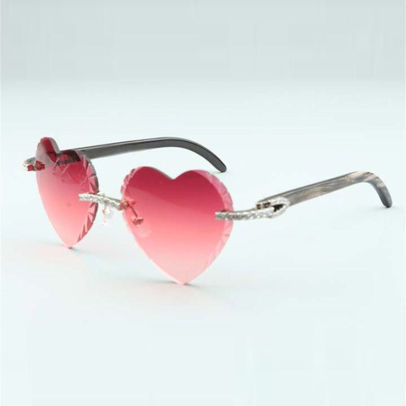 Cut lens endless diamond sunglasses 3524027 with natural black wooden temples