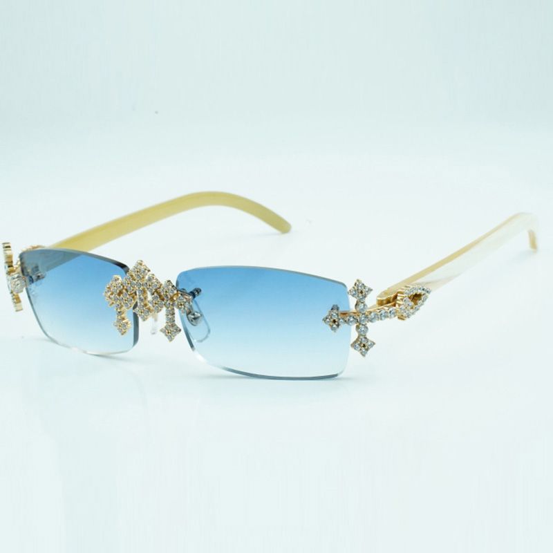 Bouquet blue diamond sunglasses 3524015 with natural blue wooden legs and 58mm