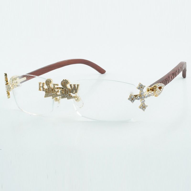 Bouquet blue diamonds glasses Frame 3524015 Natural Wood Legs and 58mm Clear