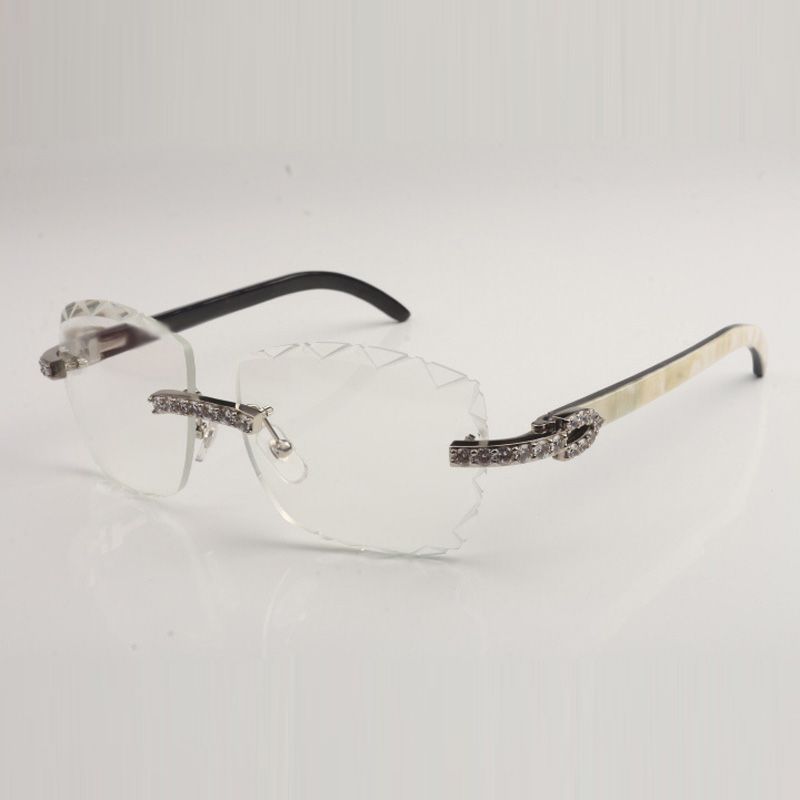 New XXL Diamond Design Cut Clear Lens Spectacle Frame 3524028 All Natural Horns