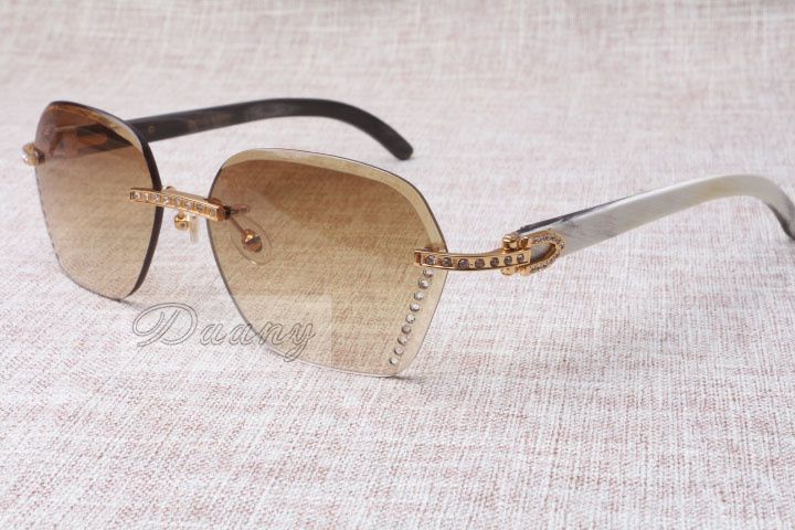 style high quality trendy Diamond mixed Cattle Horn Sunglasses 8100909 Silver