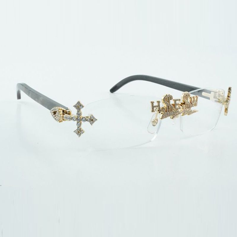 Customized cross diamond nose bridge optical glasses 3524012 natural black