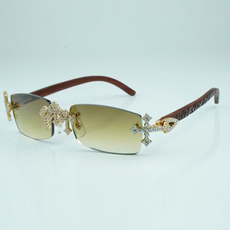 Cross diamond cool sunglasses 3524012 with natural tiger wooden legs and 56 mm