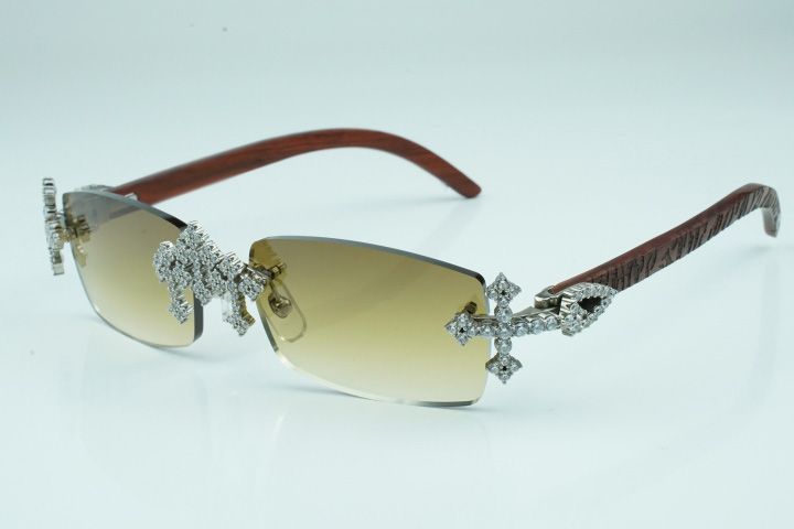 Cross diamond cool sunglasses 3524012 with natural tiger wooden legs and 56 mm