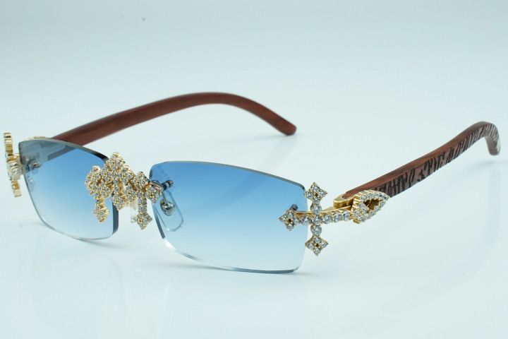 Cross diamond cool sunglasses 3524012 with natural tiger wooden legs and 56 mm