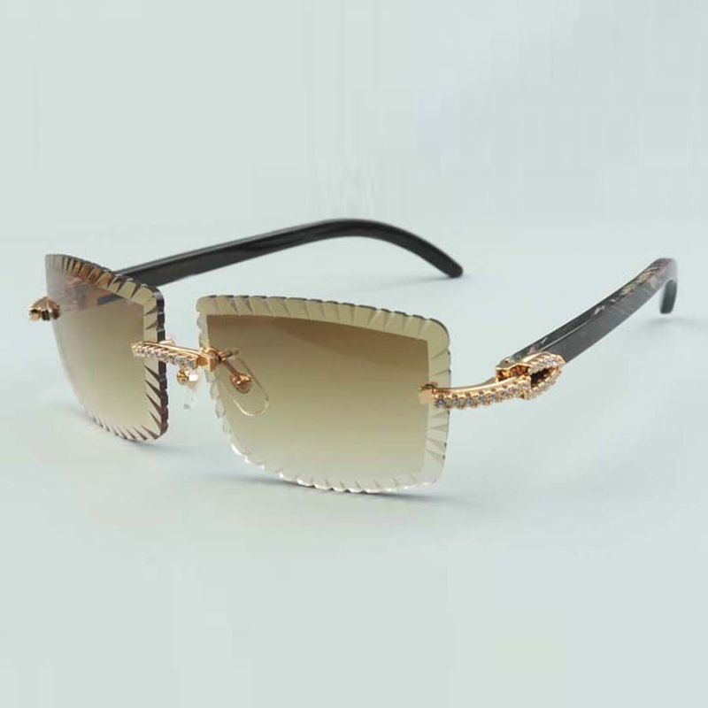 Cutting lens luxury designer sunglasses 3524021 natural black textured buffalo
