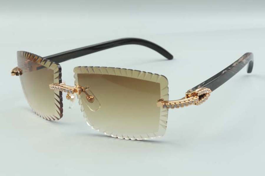 Cutting lens luxury designer sunglasses 3524021 natural black textured buffalo