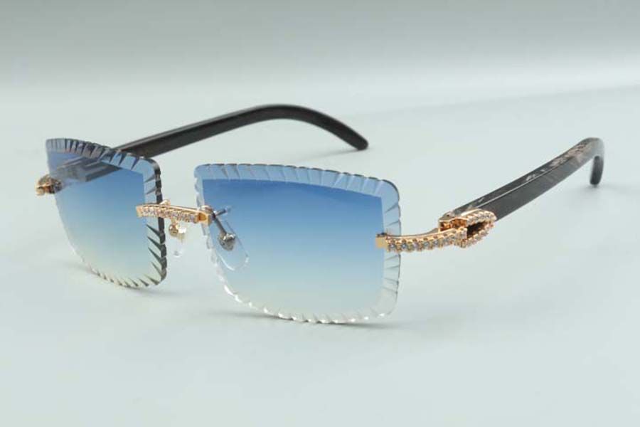 Cutting lens luxury designer sunglasses 3524021 natural black textured buffalo