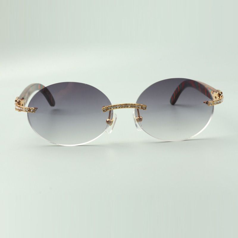 Small diamond sets sunglasses 8100903-B with peacock wooden arms and 58mm oval