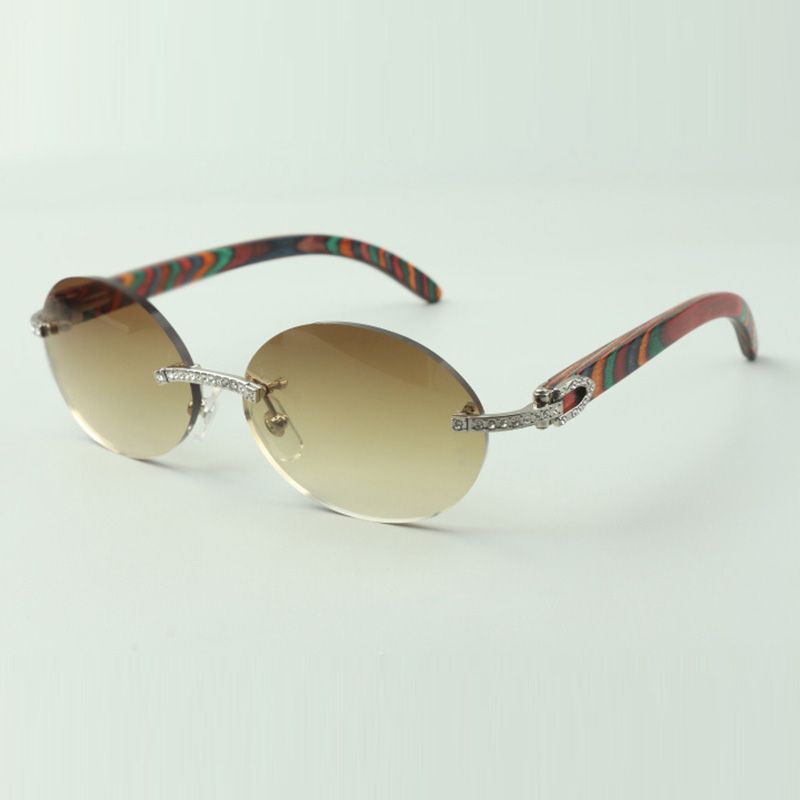 Small diamond sets sunglasses 8100903-B with peacock wooden arms and 58mm oval